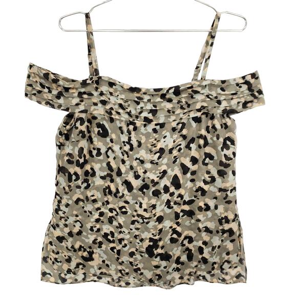 CAbi Blouse Women Small Multicolor Leopard Camo Cold Shoulder Chiffon Casual Top - Picture 1 of 6